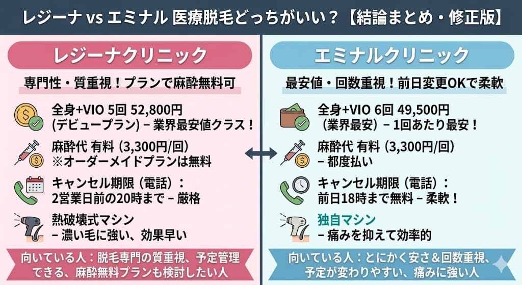 レジーナクリニックとエミナルクリニックの医療脱毛はどっちがいい？違いは？徹底比較と失敗しない医療脱毛の選び方