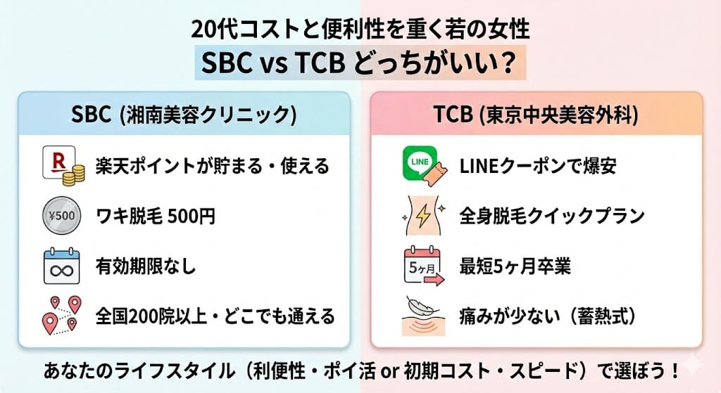 湘南美容クリニックとTCBの医療脱毛はどっちがいい？違いは？徹底比較と失敗しない医療脱毛の選び方
