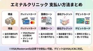 エミナルクリニックの支払い方法は現金・クレジットカード・医療ローン・自社クレジット・デビットカード