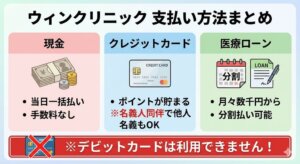 ウィンクリニックの支払い方法は現金・クレジットカード・医療ローン