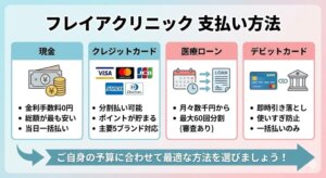フレイアクリニックの支払い方法は？現金・クレジットカード・医療ローン・デビットカードで可能