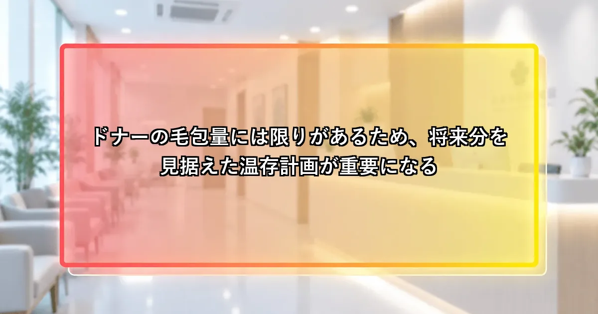 ドナーの毛包量には限りがあるため将来分を見据えた温存計画が重要になるという説明画像