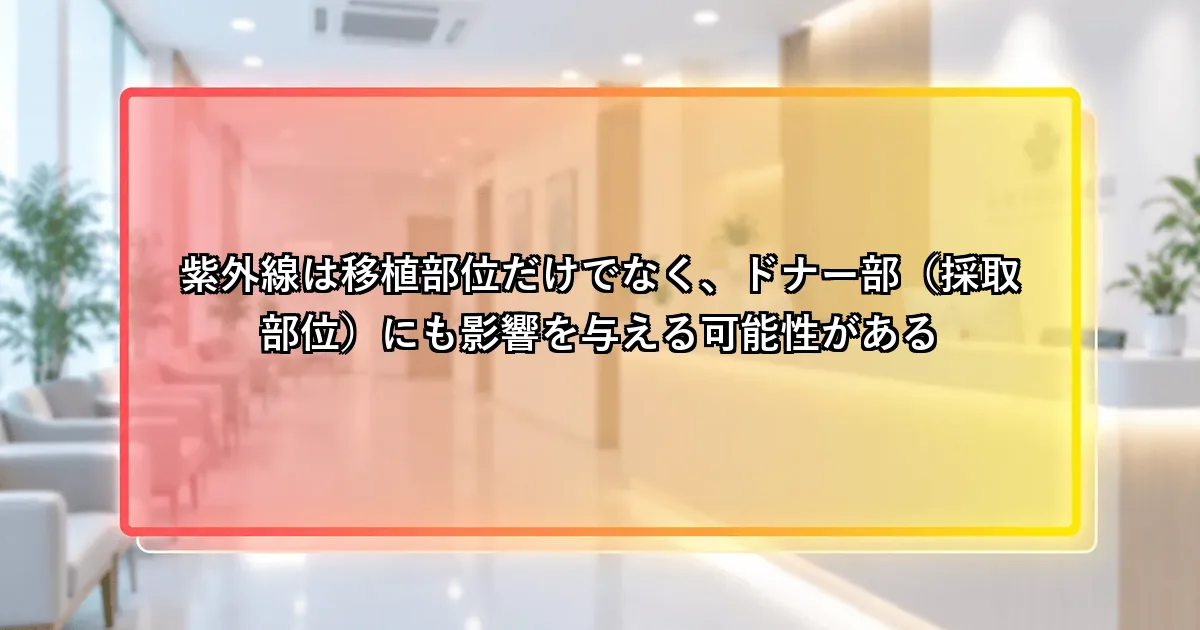 紫外線は移植部位だけでなくドナー部にも影響を与える可能性があるという説明画像