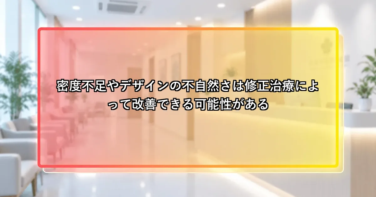 密度不足やデザインの不自然さは修正治療によって改善できる可能性があるという説明画像