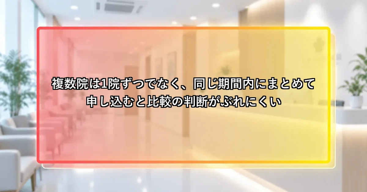 複数院は同じ期間内にまとめて申し込むと判断がぶれにくいという説明画像