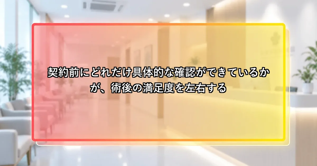 契約前の具体的な確認が術後の満足度を左右するという説明画像