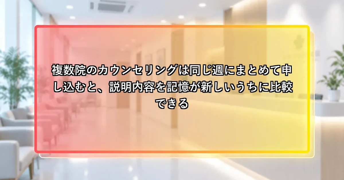 複数院のカウンセリングは同じ週にまとめて申し込むと比較しやすいという説明画像